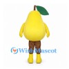 Pear Mascot Costume in Yellow with Large Green Leaf and Brown Pants