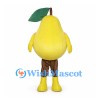 Pear Mascot Costume in Yellow with Large Green Leaf and Brown Pants