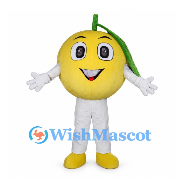 Lemon Mascot Costume with Round Yellow Body and White Pants