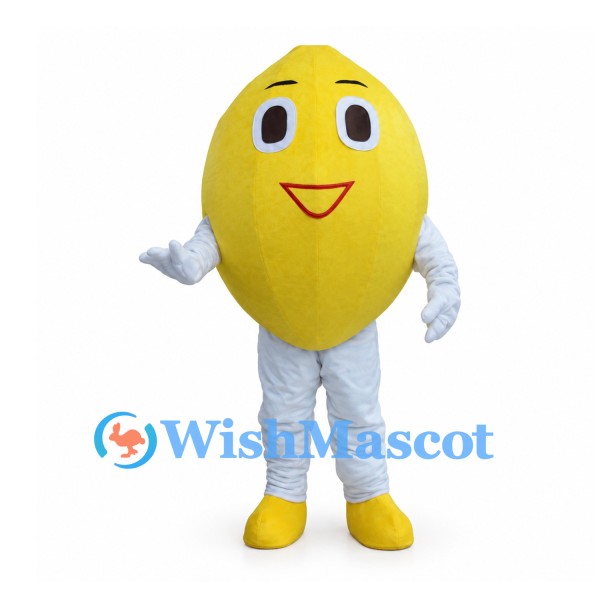 Lemon Mascot Costume with Faceted Yellow Body and White Pants