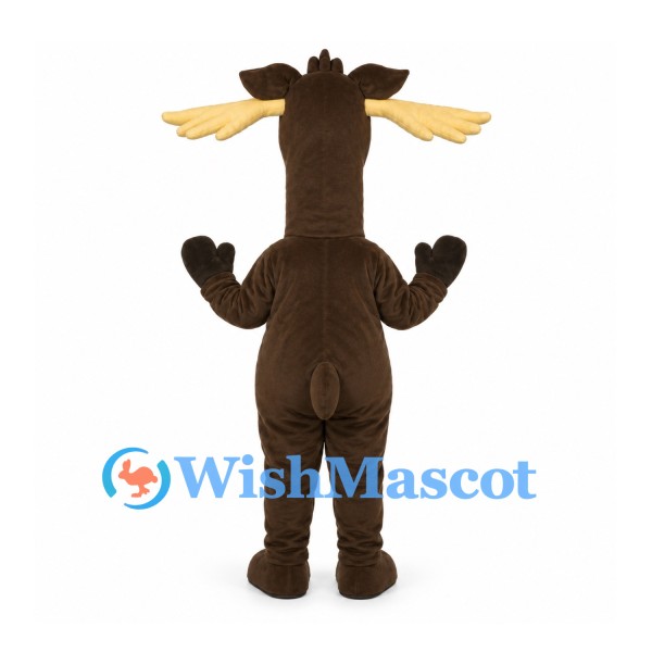 Moose Mascot Costume in Dark Brown with Tan Belly and Wide Antlers