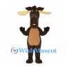 Moose Mascot Costume in Dark Brown with Tan Belly and Wide Antlers