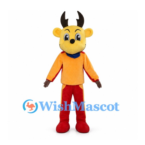 Deer Mascot Costume with Orange Shirt and Red Pants