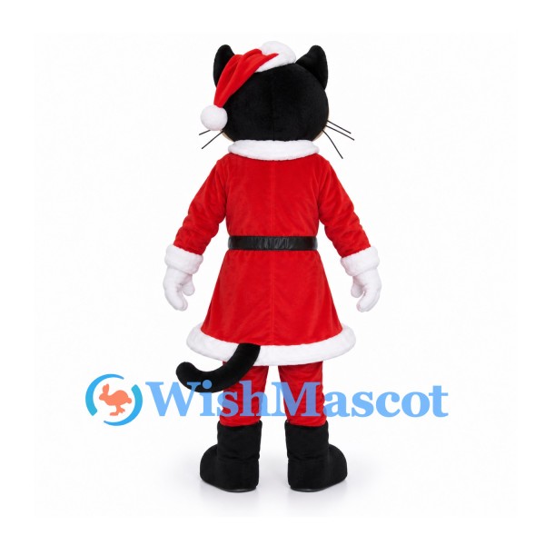 Christmas Cat Mascot Costume with Red Santa Coat and Hat