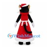 Christmas Cat Mascot Costume with Red Dress White Apron and Santa Hat