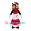Christmas Cat Mascot Costume with Red Dress White Apron and Santa Hat