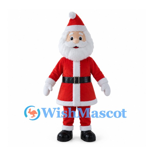 Santa Claus Mascot Costume with Red Coat and Large White Beard