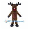 Reindeer Mascot Costume in Brown with Dark Antlers and Belly