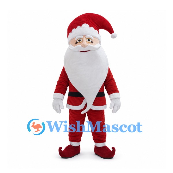 Santa Claus Mascot Costume with Red Suit and Long Pointed White Beard