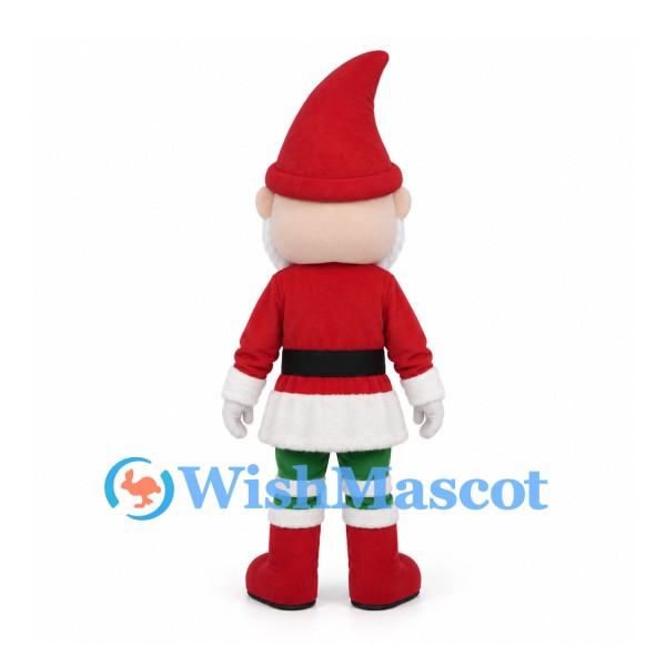 Christmas Gnome Mascot Costume with Red Pointed Hat and Striped Stockings