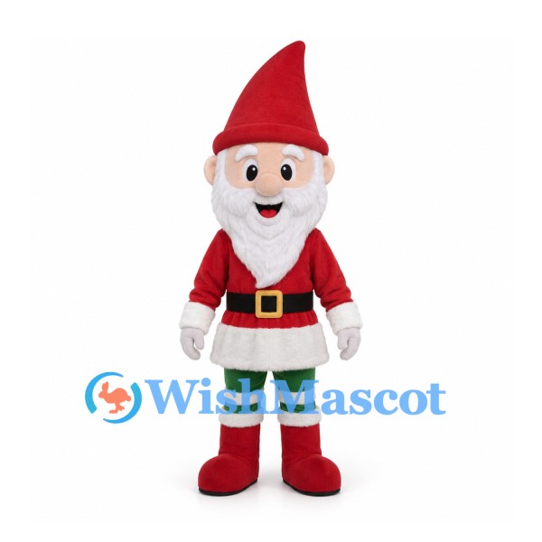 Christmas Gnome Mascot Costume with Red Pointed Hat and Striped Stockings