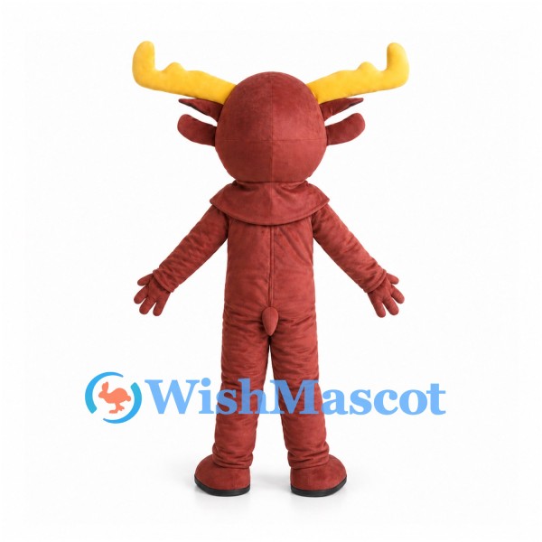 Moose Mascot Costume in Reddish Brown with Yellow Antlers
