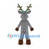 Reindeer Mascot Costume in Gray with Purple Muzzle and Striped Antlers