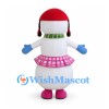 Snowgirl Mascot Costume with Pink Skirt and Red Winter Hat