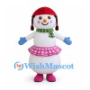 Snowgirl Mascot Costume with Pink Skirt and Red Winter Hat
