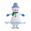 Snowman Mascot Costume with Blue Striped Beanie and Green Scarf