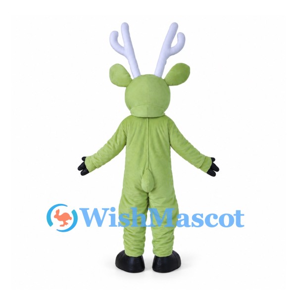 Reindeer Mascot Costume in Green with White Antlers