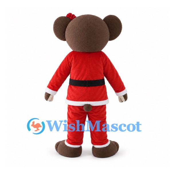 Christmas Bear Mascot Costume with Red Santa Suit and Hair Bow