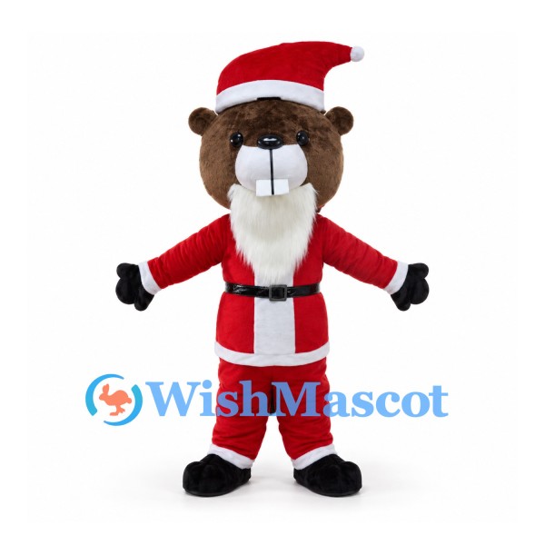 Christmas Beaver Mascot Costume with Red Santa Suit and White Beard