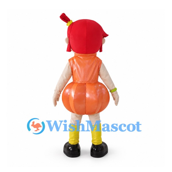 Pumpkin Girl Mascot Costume with Orange Dress and Red Hair