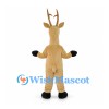 Deer Mascot Costume in Tan with Tall Antlers and Black Hooves