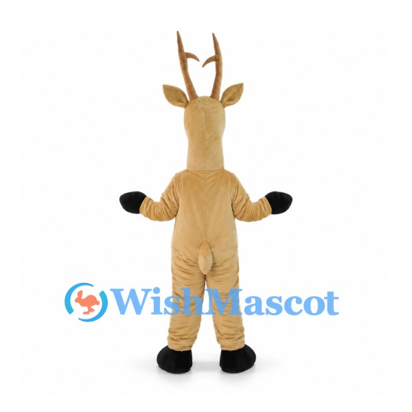 Deer Mascot Costume in Tan with Tall Antlers and Black Hooves
