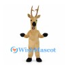 Deer Mascot Costume in Tan with Tall Antlers and Black Hooves