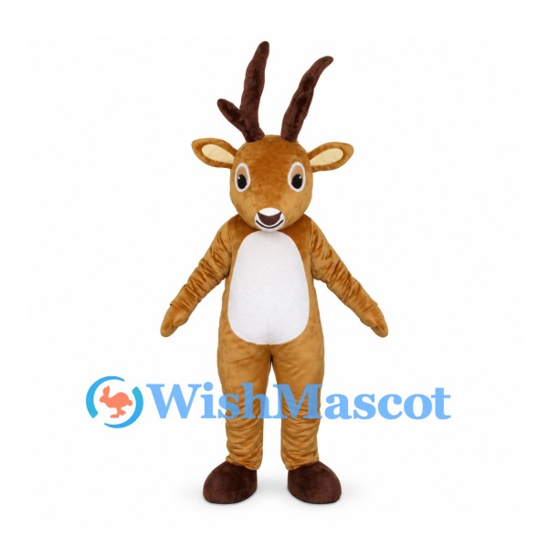 Deer Mascot Costume in Brown with White Belly and Tall Antlers