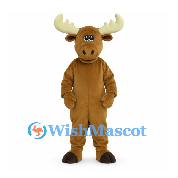Moose Mascot Costume in Brown with Large Cream Antlers