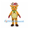Reindeer Mascot Costume with Santa Hat and Colorful Bow Tie