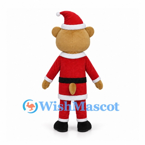 Bear Mascot Costume with Red Santa Suit and Black Boots
