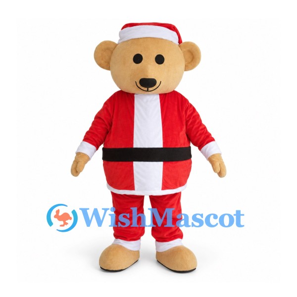 Teddy Bear Mascot Costume with Red Santa Suit