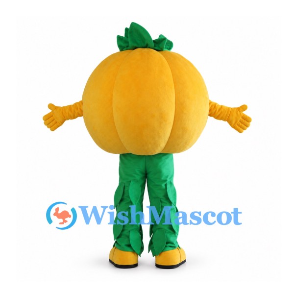 Pumpkin Mascot Costume with Green Legs and Leaf Top