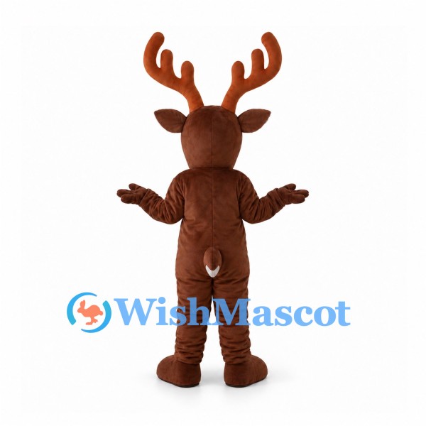 Brown Reindeer Mascot Costume with White Belly and Large Antlers