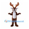 Brown Reindeer Mascot Costume with White Belly and Large Antlers