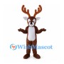 Brown Reindeer Mascot Costume with White Belly and Large Antlers