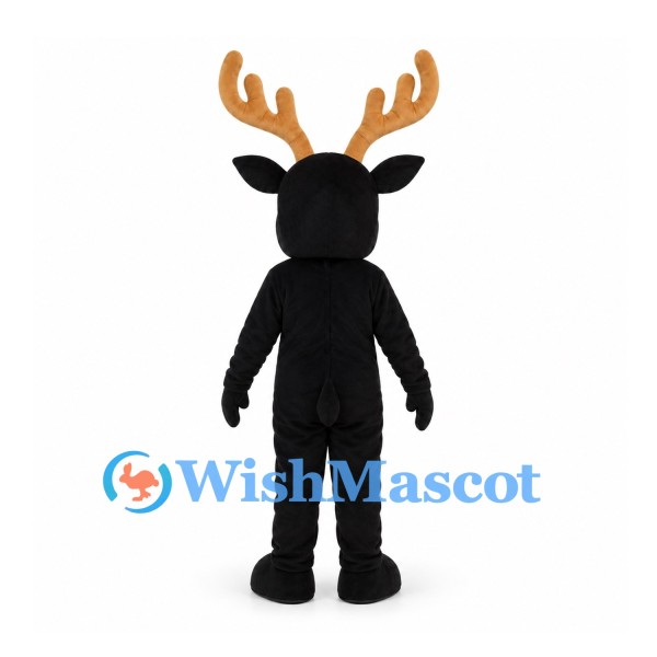 Black Reindeer Mascot Costume with Gold Antlers