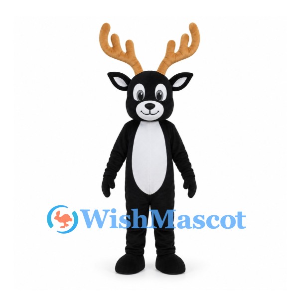 Black Reindeer Mascot Costume with Gold Antlers