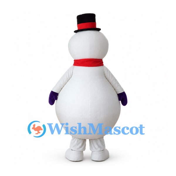 Snowman Mascot Costume with Red Scarf and Black Top Hat