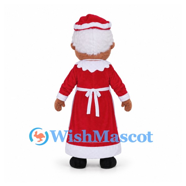Mrs. Claus Mascot Costume with White Apron and Red Dress