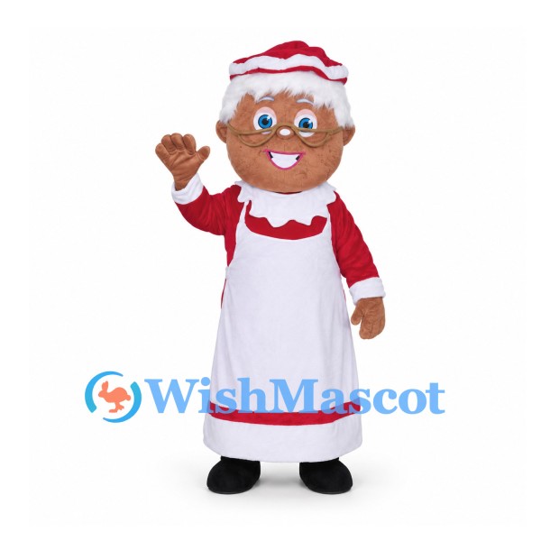 Mrs. Claus Mascot Costume with White Apron and Red Dress
