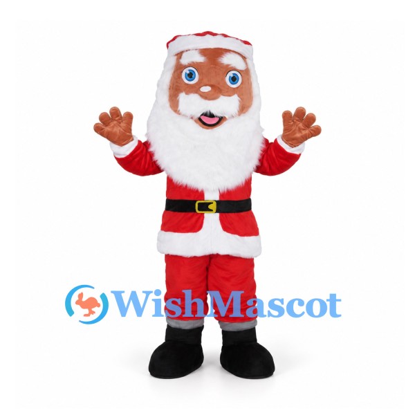 Santa Claus Mascot Costume with Blue Eyes and Red Suit
