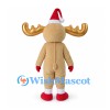 Moose Mascot Costume with Santa Hat and Green Scarf
