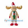 Moose Mascot Costume with Santa Hat and Green Scarf