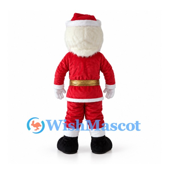 Santa Claus Mascot Costume with Square White Beard and Gold Belt