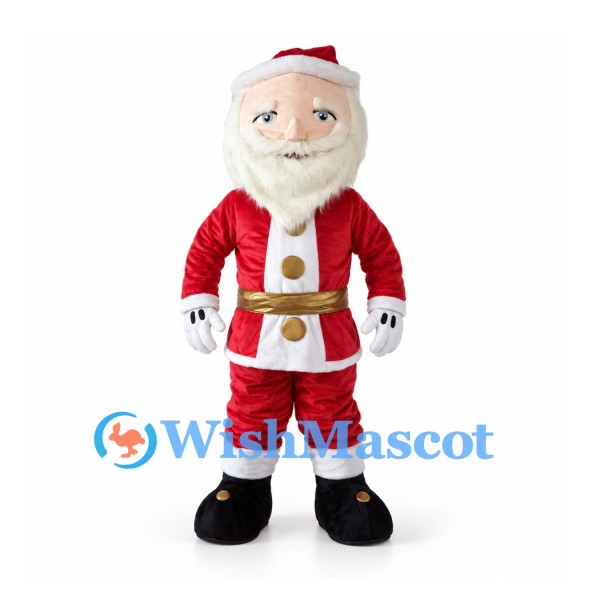 Santa Claus Mascot Costume with Square White Beard and Gold Belt