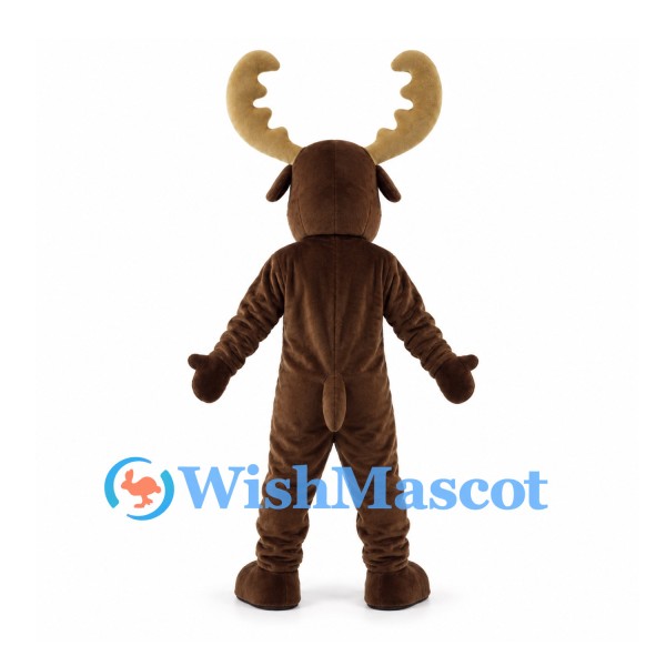 Brown Moose Mascot Costume with Large Beige Antlers