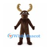 Brown Moose Mascot Costume with Large Beige Antlers