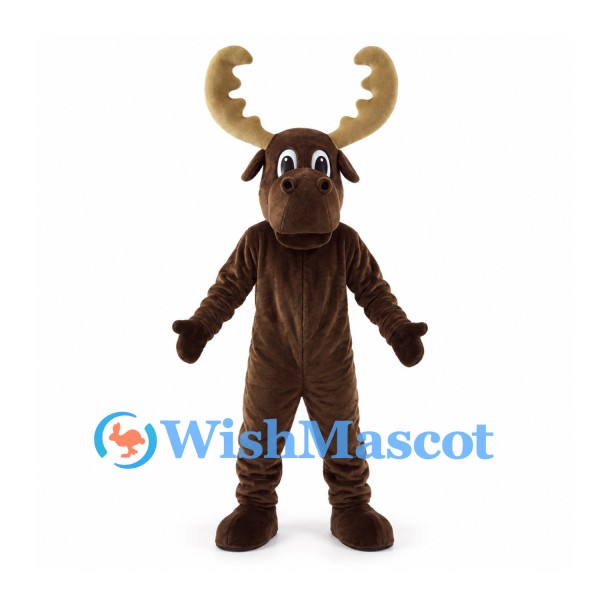 Brown Moose Mascot Costume with Large Beige Antlers