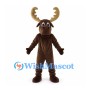 Brown Moose Mascot Costume with Large Beige Antlers